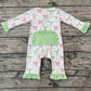 Baby Girl Long Sleeves Christmas Bows Holly Zipper Green Bamboo Romper