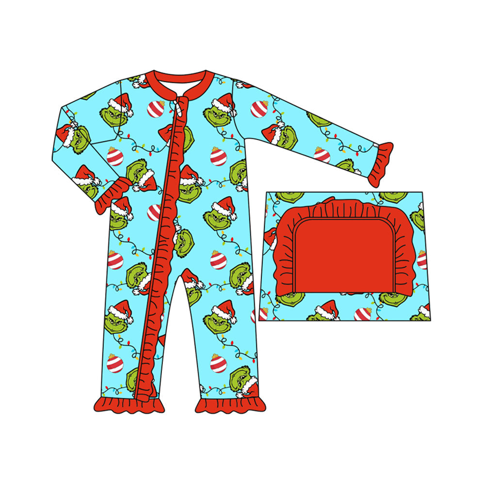 Pre-order Baby Girl Christmas Green Face Zipper Romper