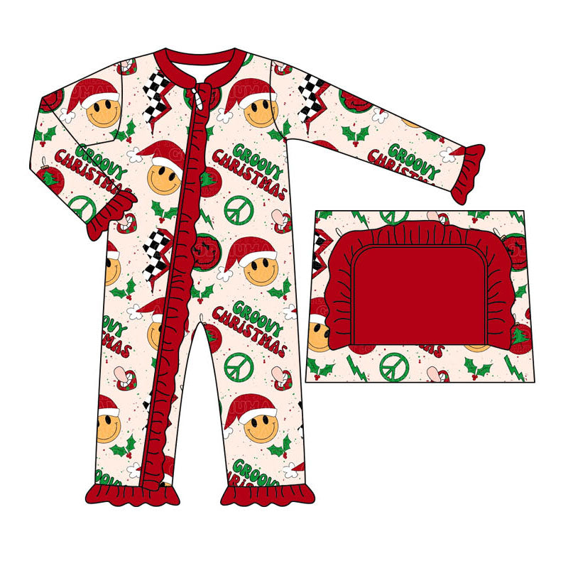 Pre-order Baby Girl Long Sleeves Christmas Groovy Smile Zipper Romper