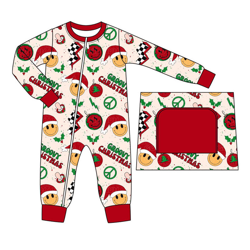 Pre-order Baby Boy Long Sleeves Christmas Groovy Smile Zipper Romper