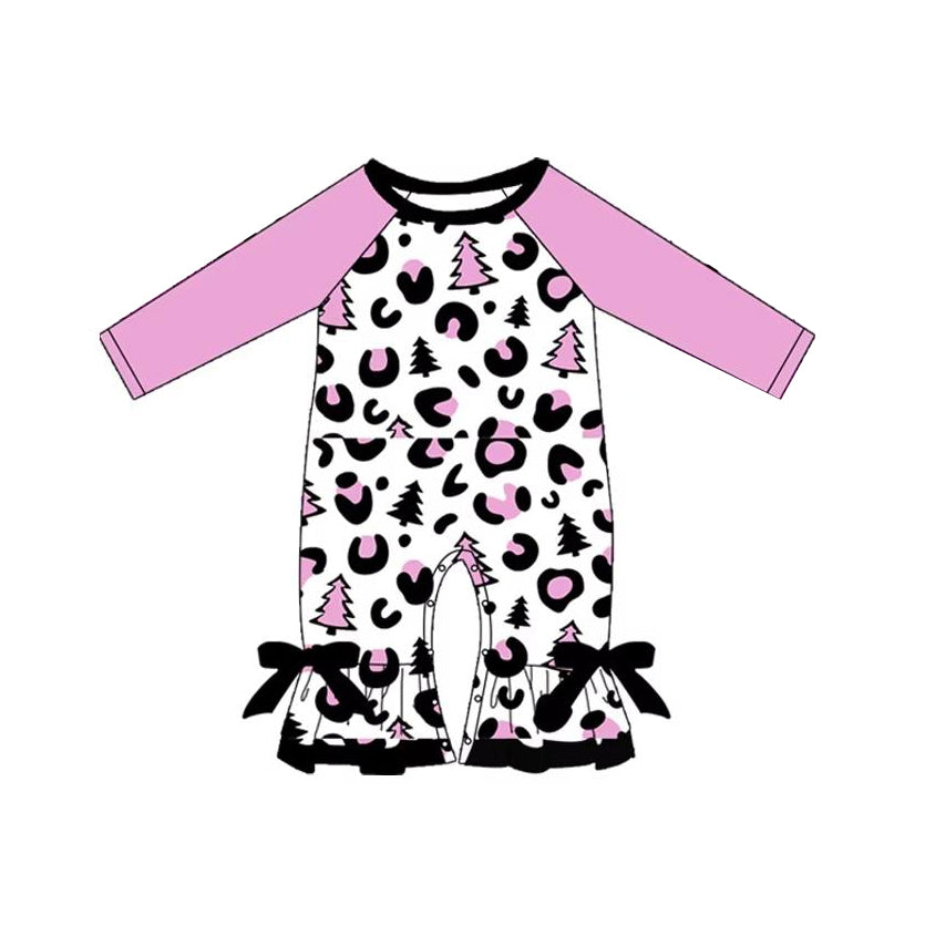 Pre-order Baby Girl Christmas Tree Leopard Purple Romper