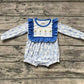 Baby Girl Long Sleeves Blue Flowers Christmas Trees Bubble Romper