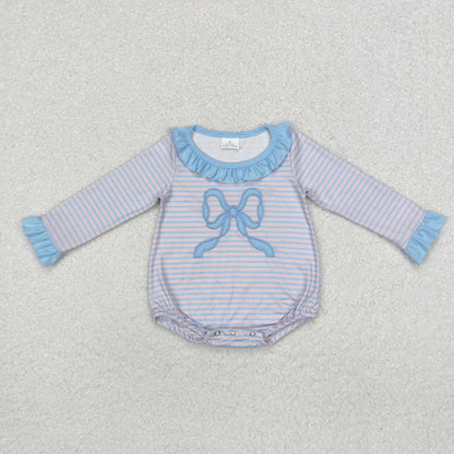 Baby Girl Long Sleeves Embroidery Bow Stripes Sibling Sister Romper Dress Clothes