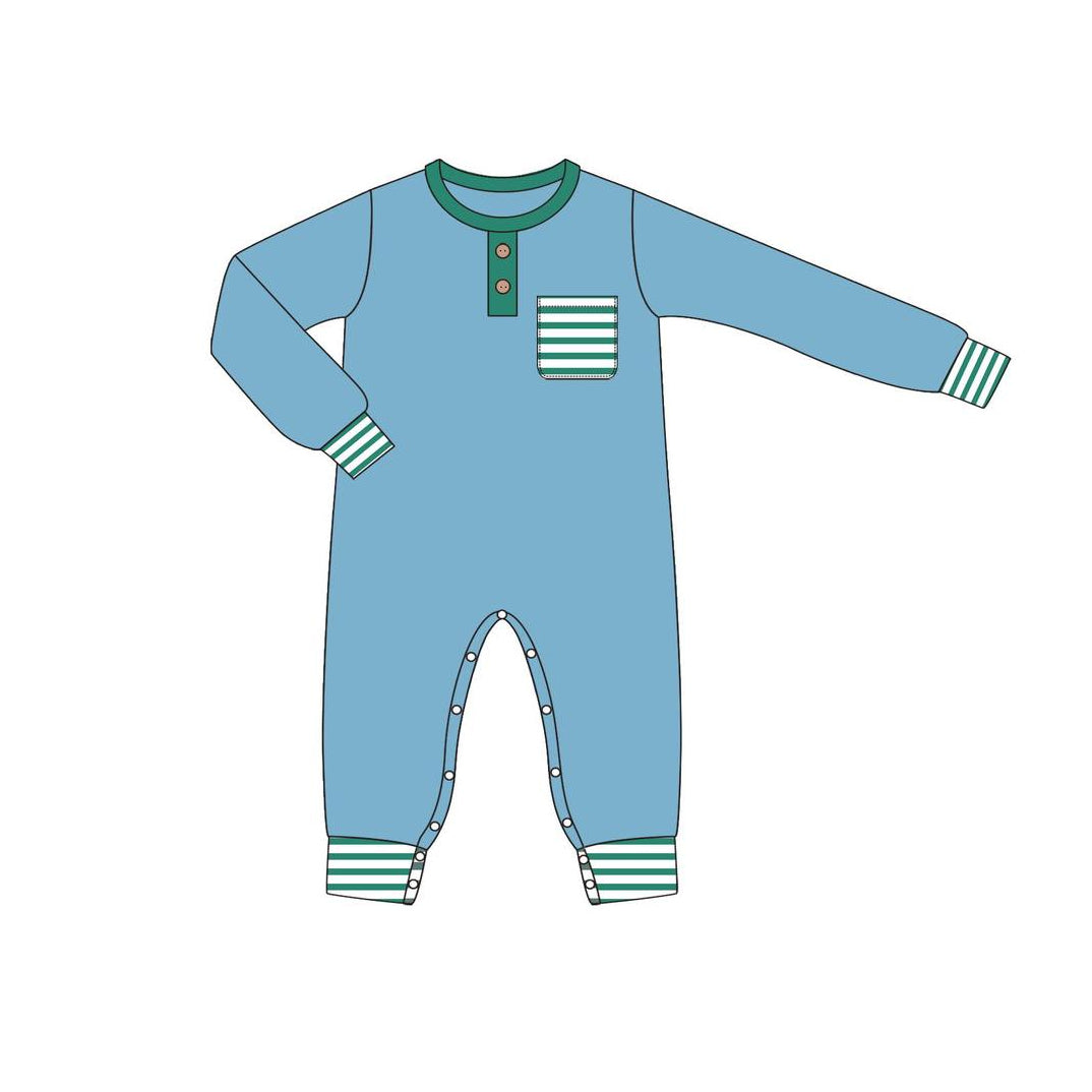 Pre-order Baby Boy Long Sleeves Pocket Blue Romper