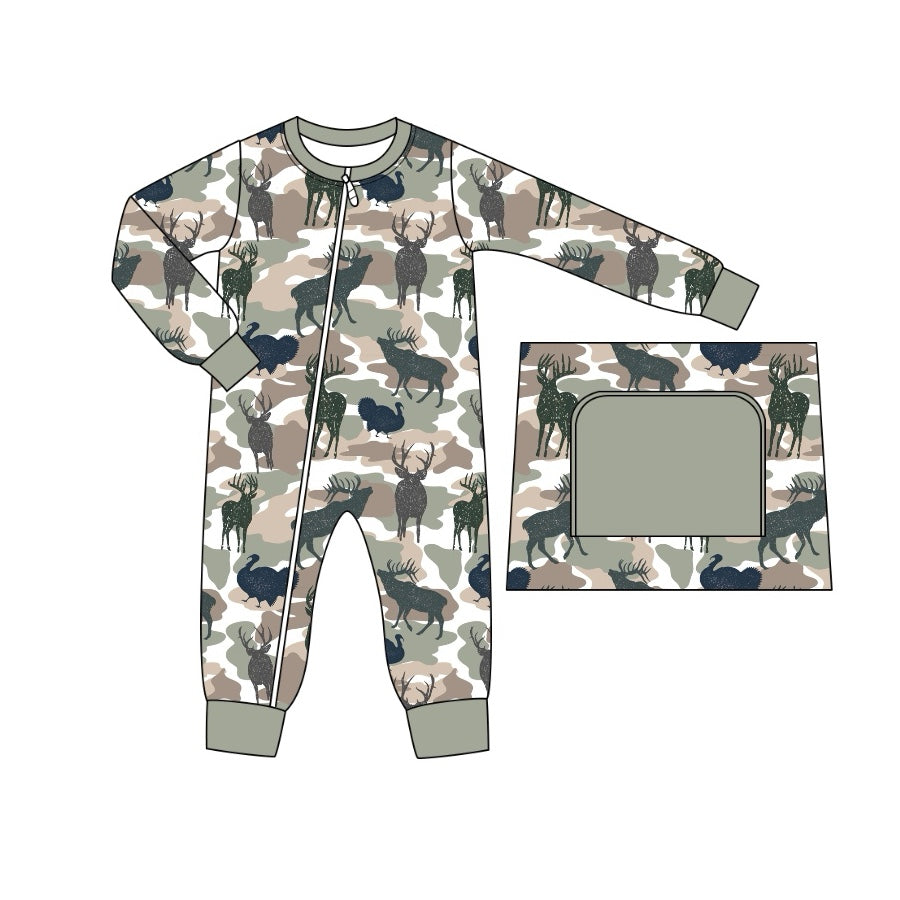 Pre-order Baby Boy Deers Hunting Camo Zipper Romper