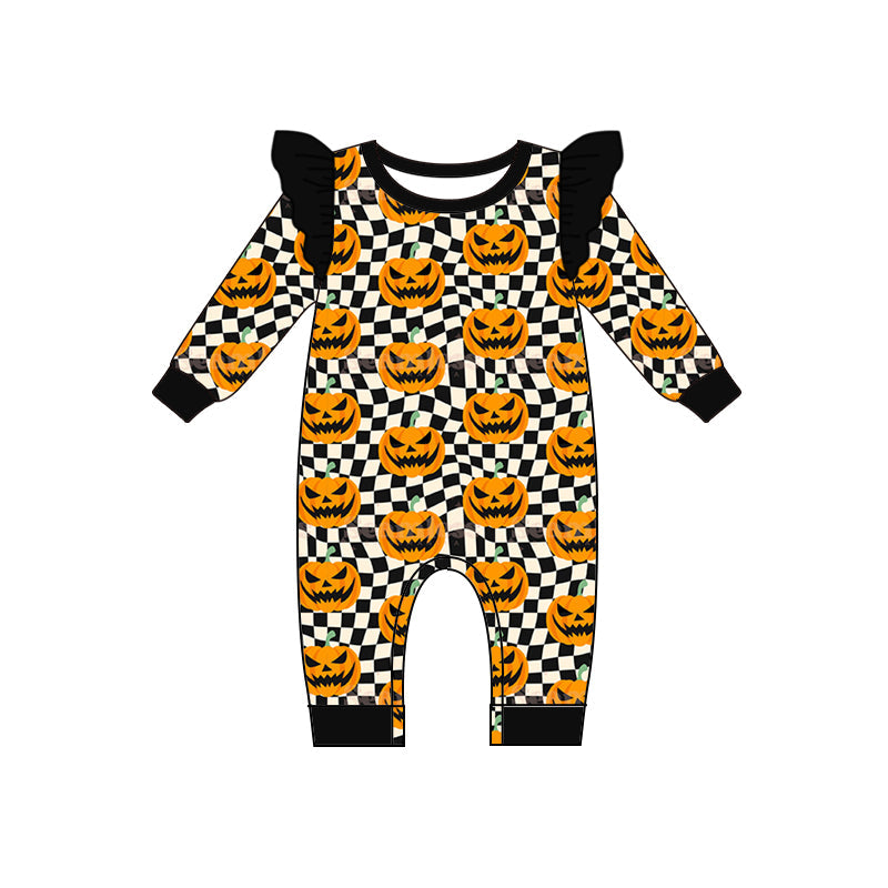 Pre-order Baby Girl Halloween Pumpkins Checkered Romper
