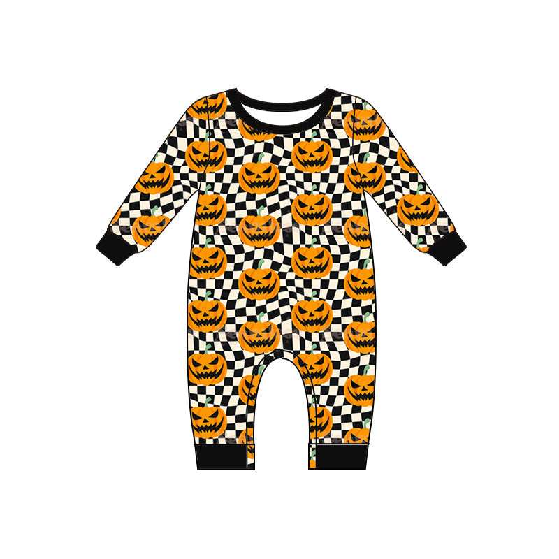 Pre-order Baby Boy Halloween Pumpkins Checkered Romper