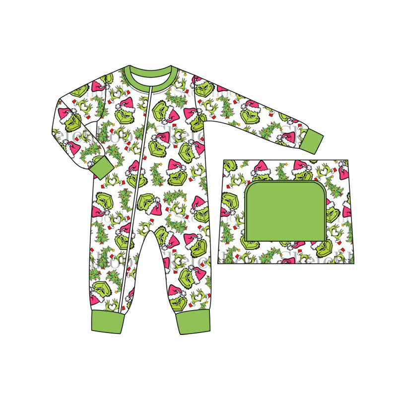 Pre-order Baby Boy Christmas Green Face Tree Zipper Romper