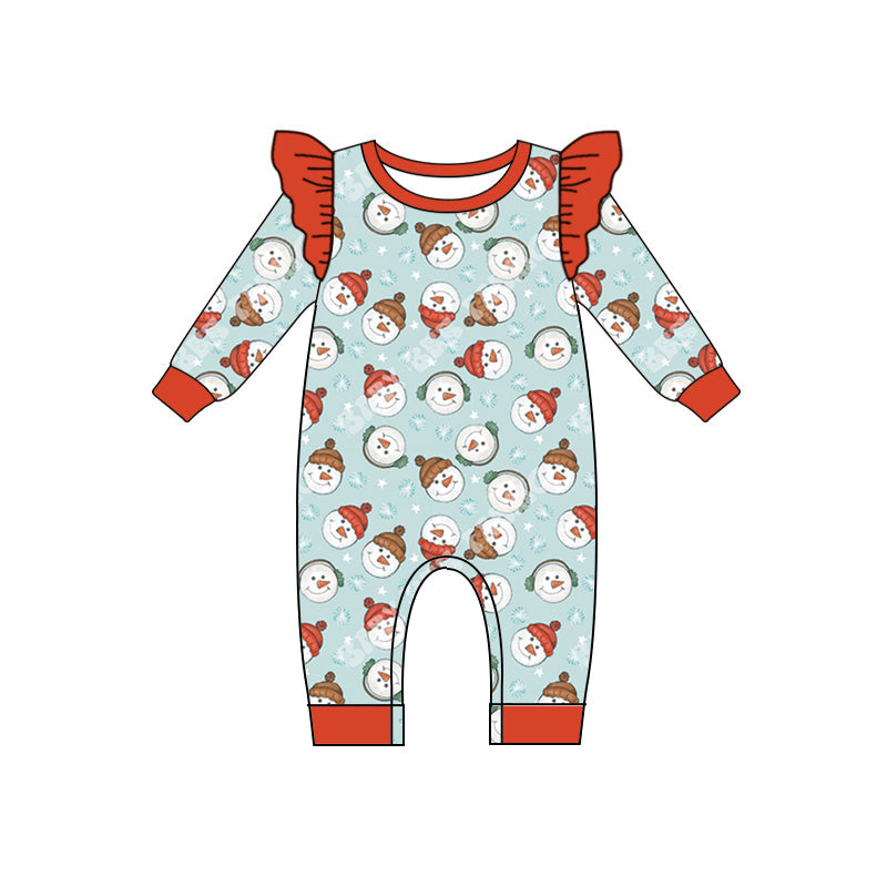 Pre-order Baby Girl Long Sleeves Snowman Christmas Romper