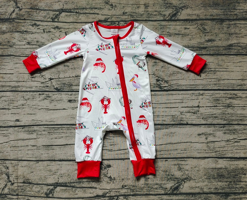 Baby Boy Christmas Crawfish Boots Zipper Bamboo Romper