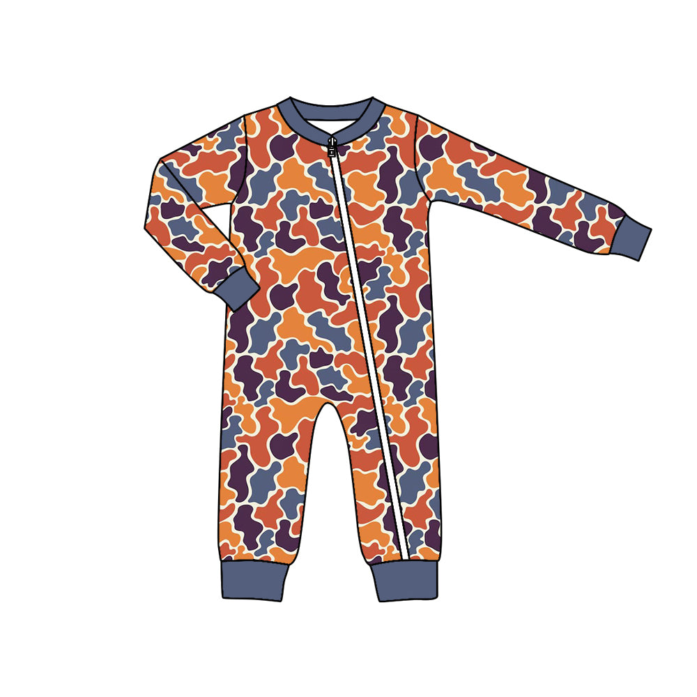 Pre-order Baby Boy Fall Navy Orange Camo Zipper Long Sleeve Romper