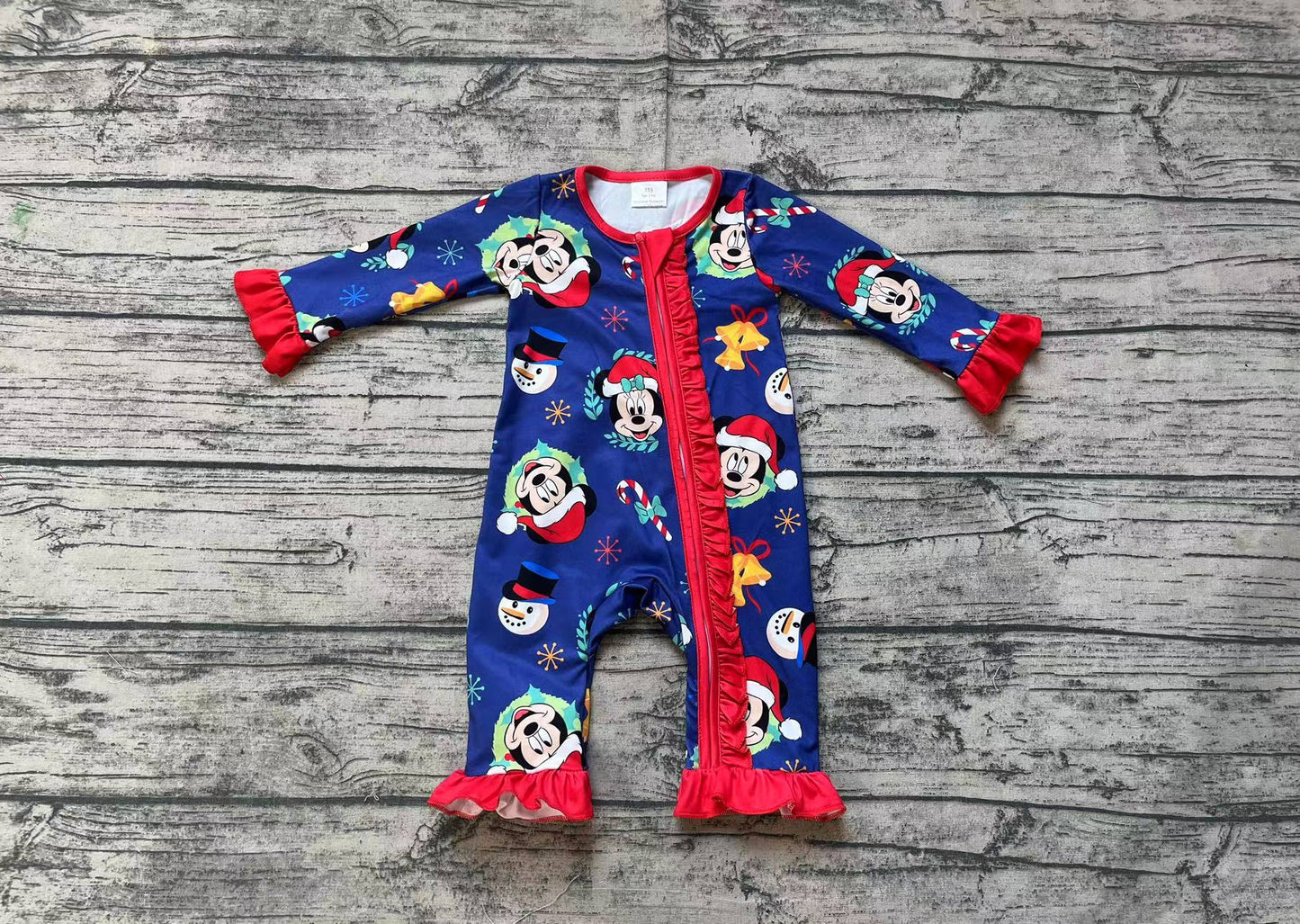 Baby Girl Long Sleeves Christmas Cartoon Mouse Hats Zipper Romper