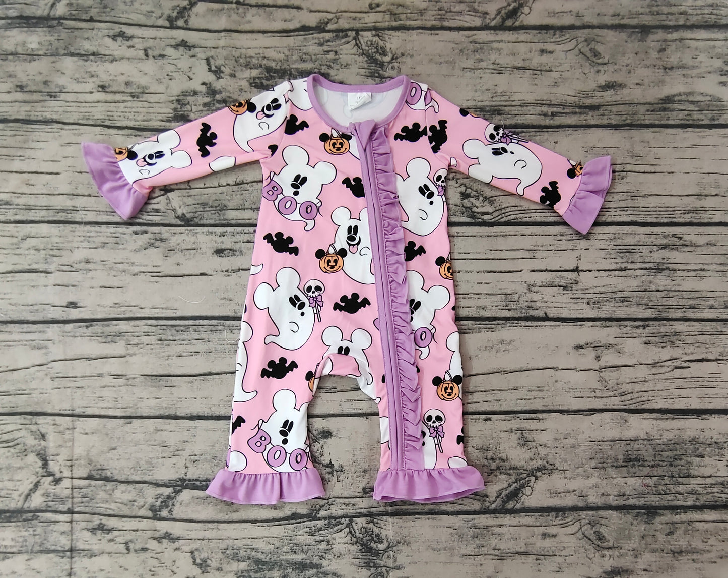 Baby Girl Long Sleeves Halloween Ghost Zipper Long Sleeves Romper