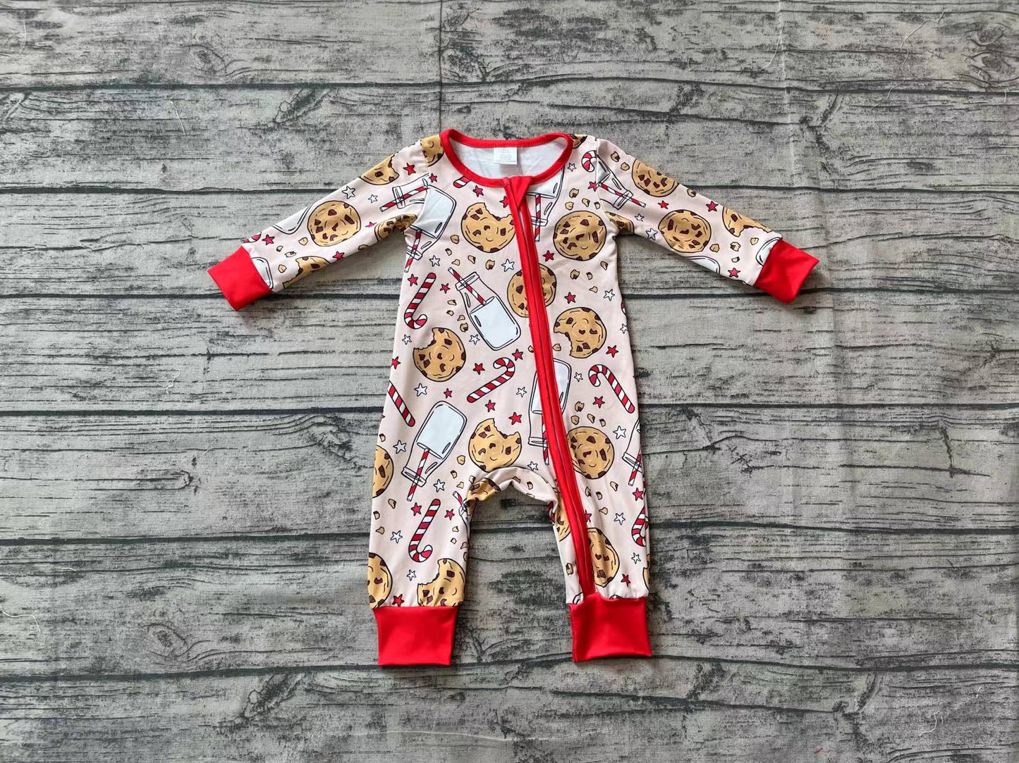 Baby Boy Christmas Cookie Milk Zipper Bamboo Romper