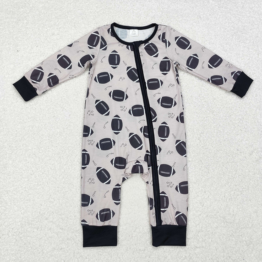 Baby Boy Girl Infant Long Sleeves Football Sibling Bamboo Zipper Romper