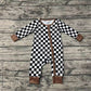 Baby Boy Fall Black Checkered Long Sleeves Bamboo Romper