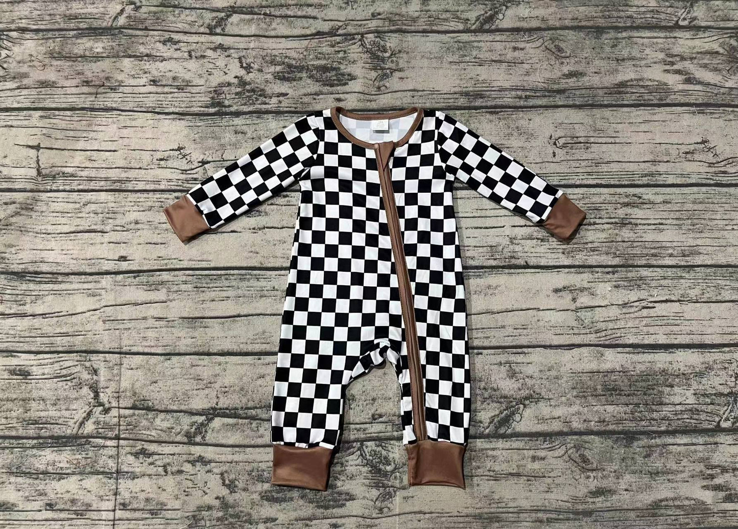 Baby Boy Fall Black Checkered Long Sleeves Bamboo Romper