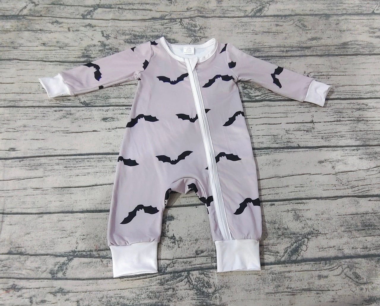 Baby Boy Grey Halloween Bats Long Sleeves Romper