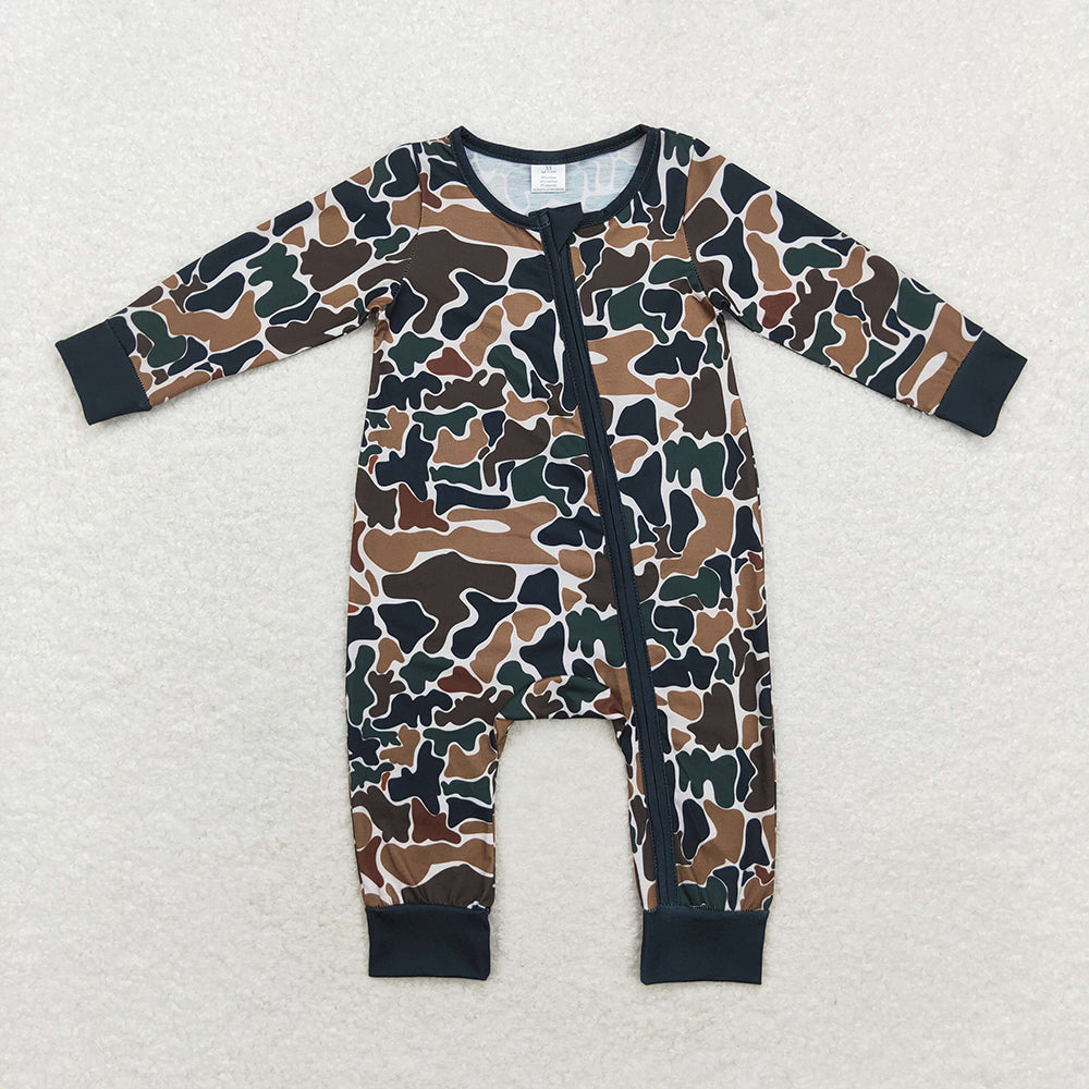 Baby Boy Brown Camo Bamboo Sibling Romper Pajamas Clothes Set