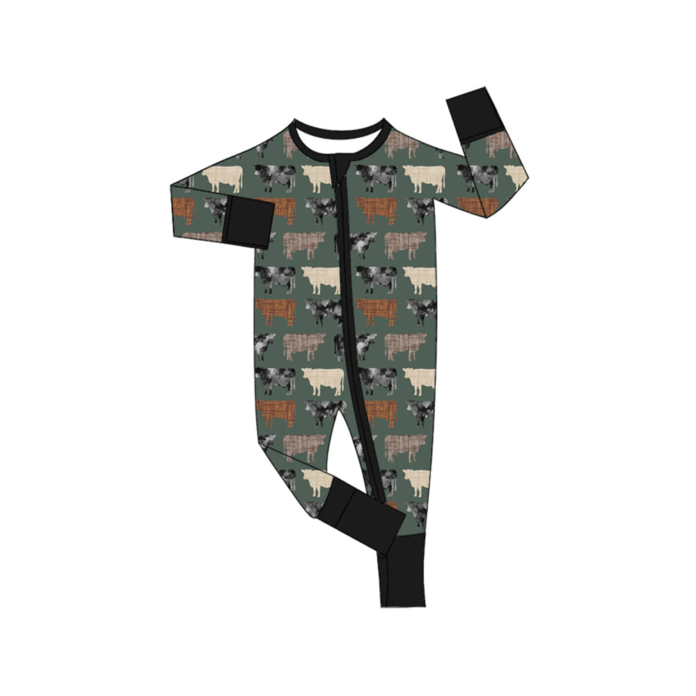 Pre-order Baby Boy Western Farm Cows Fall Zipper Romper