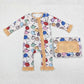 Baby Boy Girl Infant Long Sleeves Pumpkins Zipper Fall Romper Sibling Clothes RTS