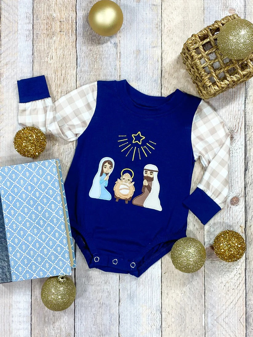 Pre-order Baby Boy Blue Nativity Christmas Romper