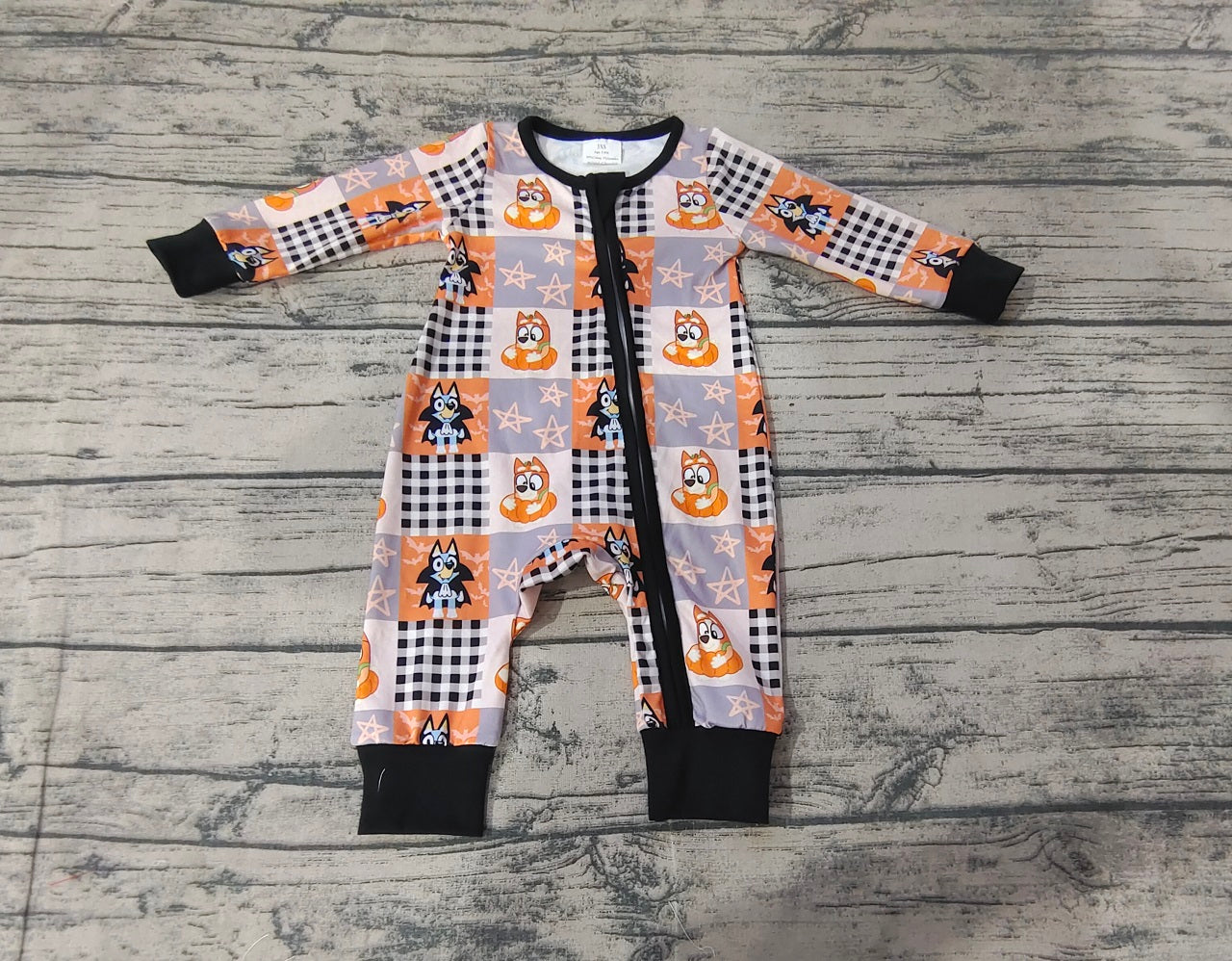 Baby Boy Halloween Dogs Plaid Zipper Long Sleeves Romper