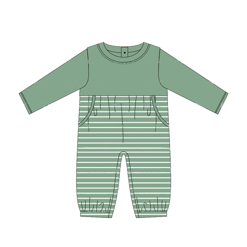 Pre-order Baby Boy Green Stripes Pocket Romper