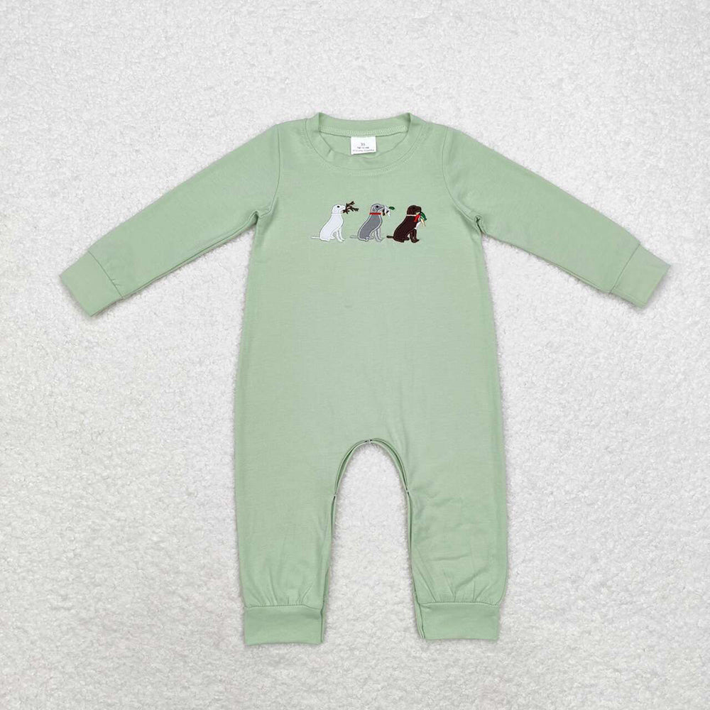 Baby Boy Long Sleeves Dogs Ducks Embroidery Sibling Hunting Romper Clothes RTS