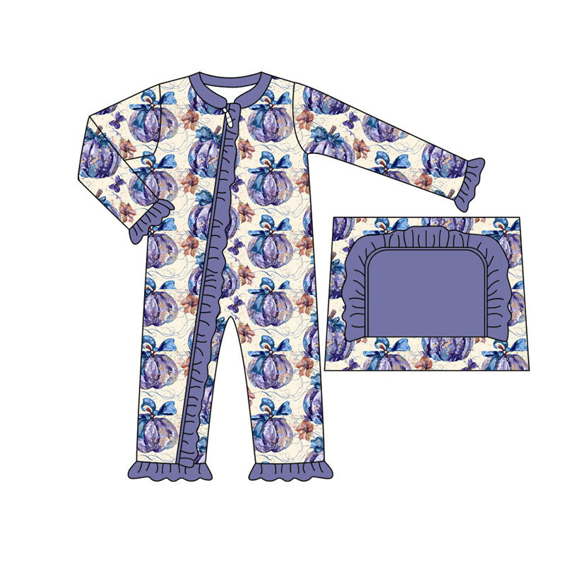 Pre-order Baby Girl Long Sleeves Pumpkin Purple Zipper Romper
