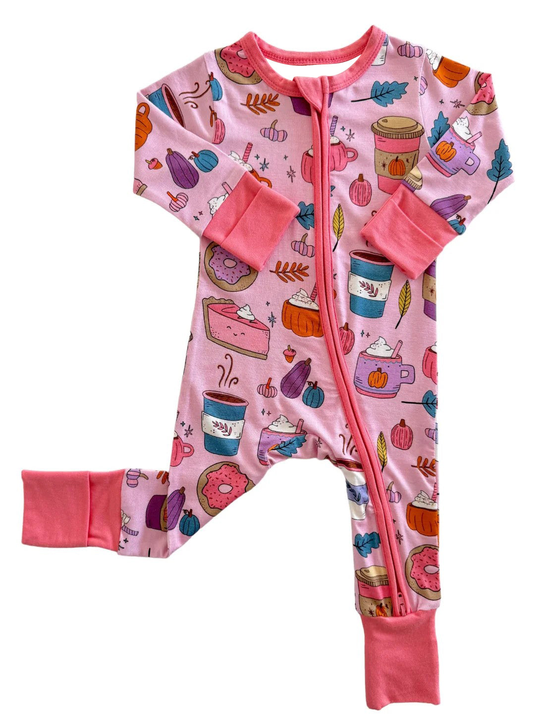 Pre-order Baby Girl Pink Pies Cups Coffee Zipper Romper