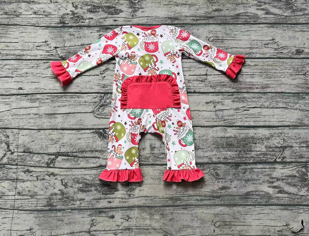 Baby Girl Long Sleeves Christmas Gingerbread Zipper Bamboo Romper