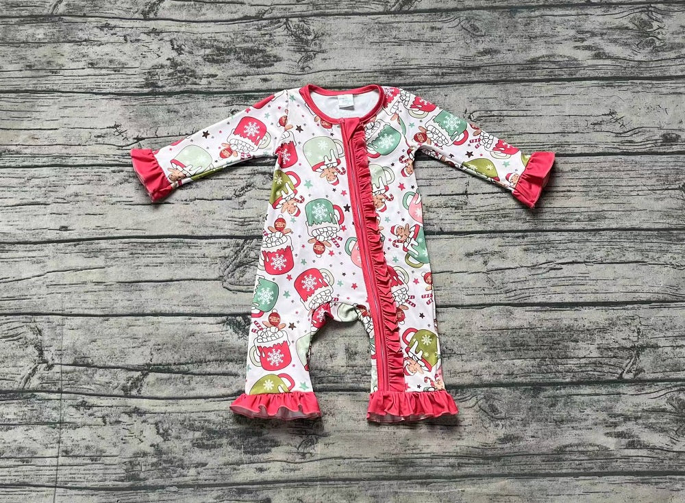 Baby Girl Long Sleeves Christmas Gingerbread Zipper Bamboo Romper