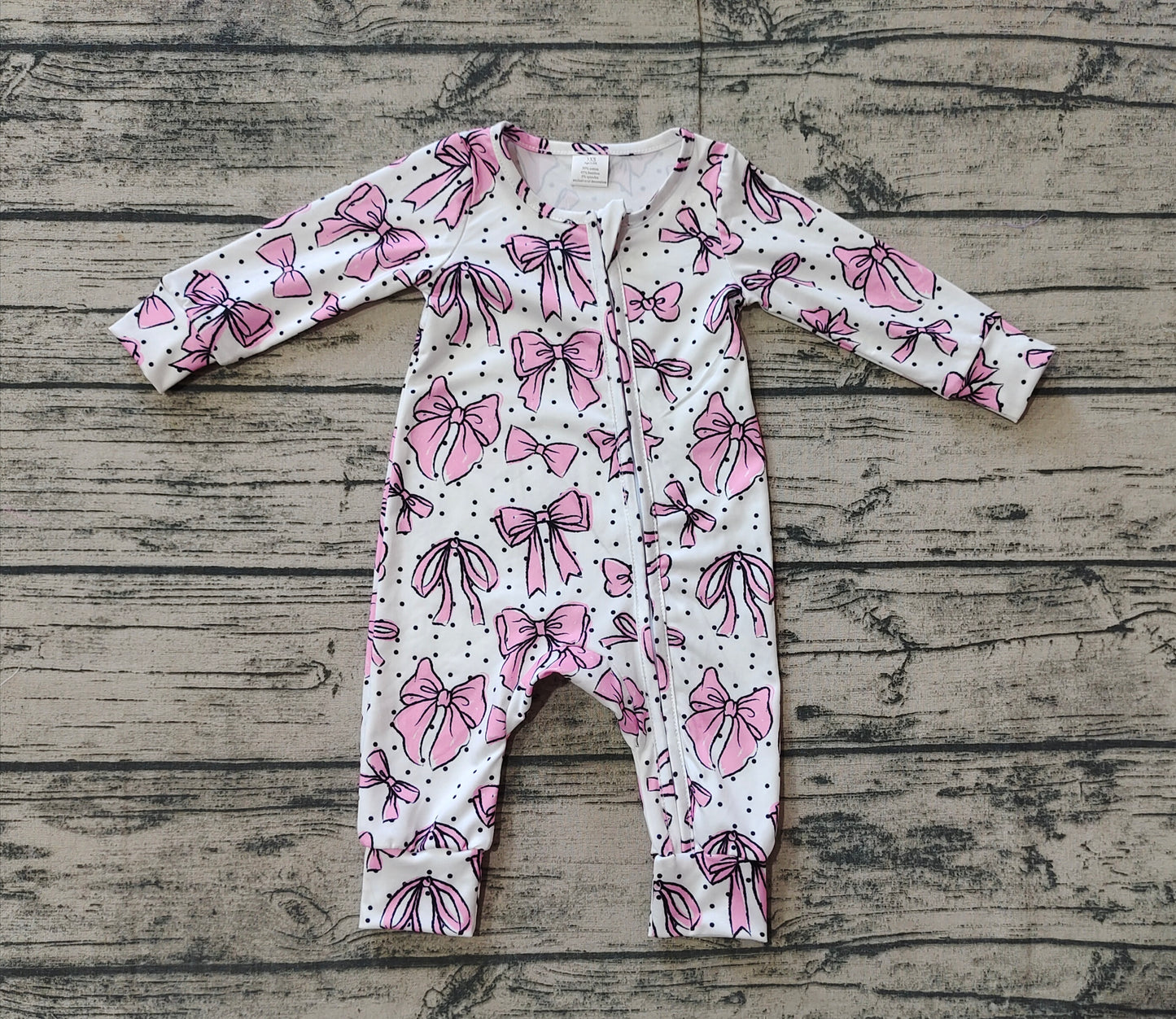 Baby Girl Long Sleeves Pink Bows Zipper Bamboo Romper