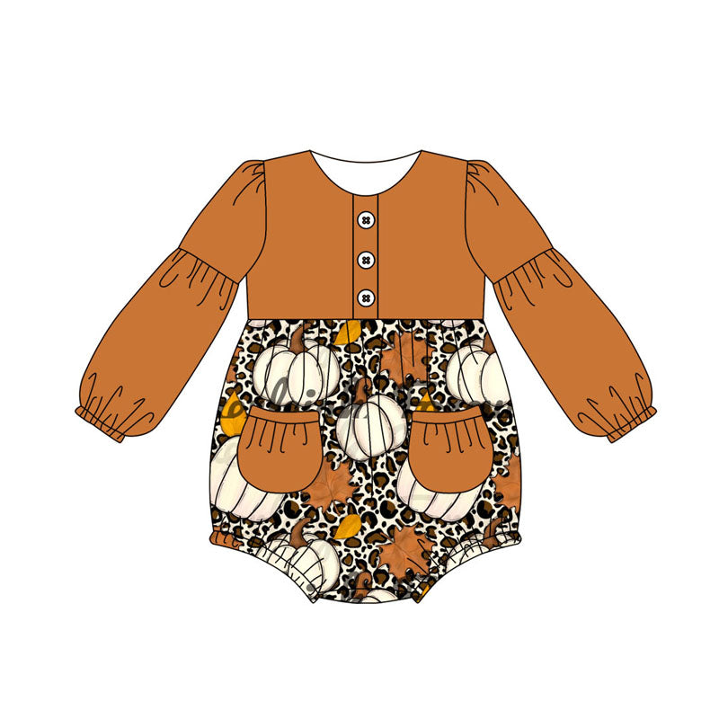 Pre-order Baby Girl Leopard Pumpkins Leaves Romper