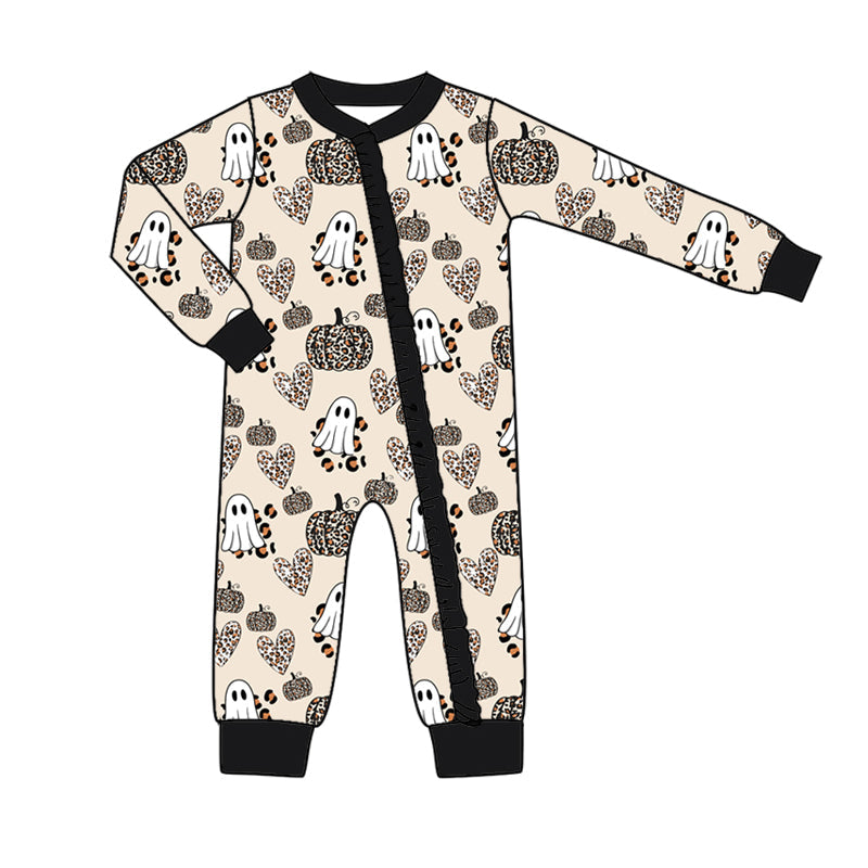 Pre-order Baby Girl Halloween Pumpkin Ghost Zipper Romper