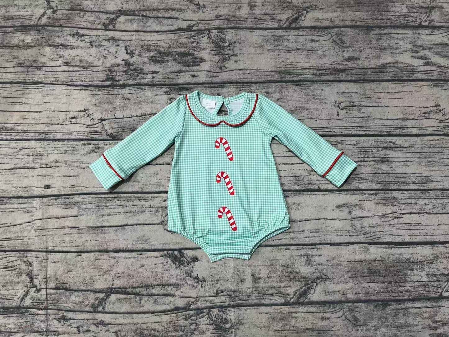 Baby Boy Christmas Candy Green Long Sleeves Bubble Romper