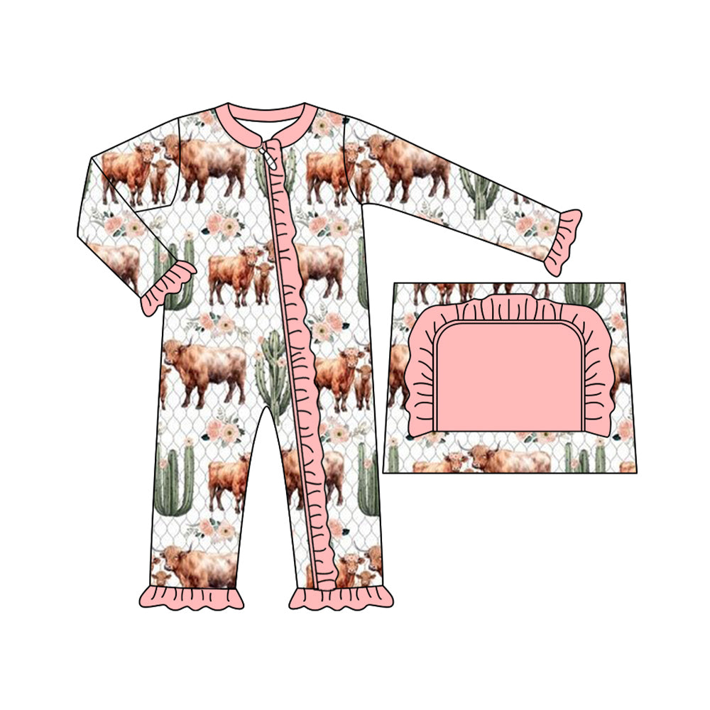 Pre-order Baby Girl Western Cows Cactus Zipper Romper