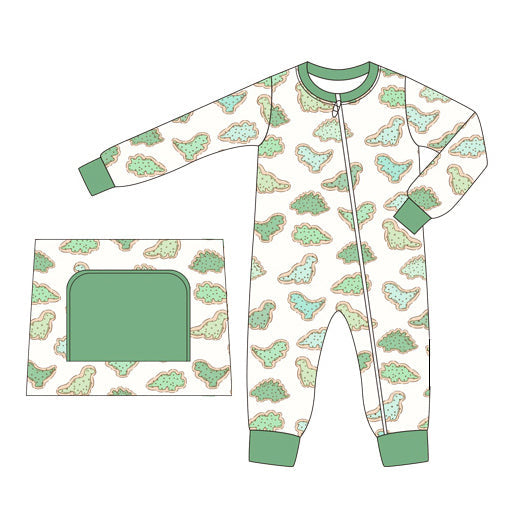 Pre-order Baby Boy Green Dinosaurs Zipper Long Sleeves Romper