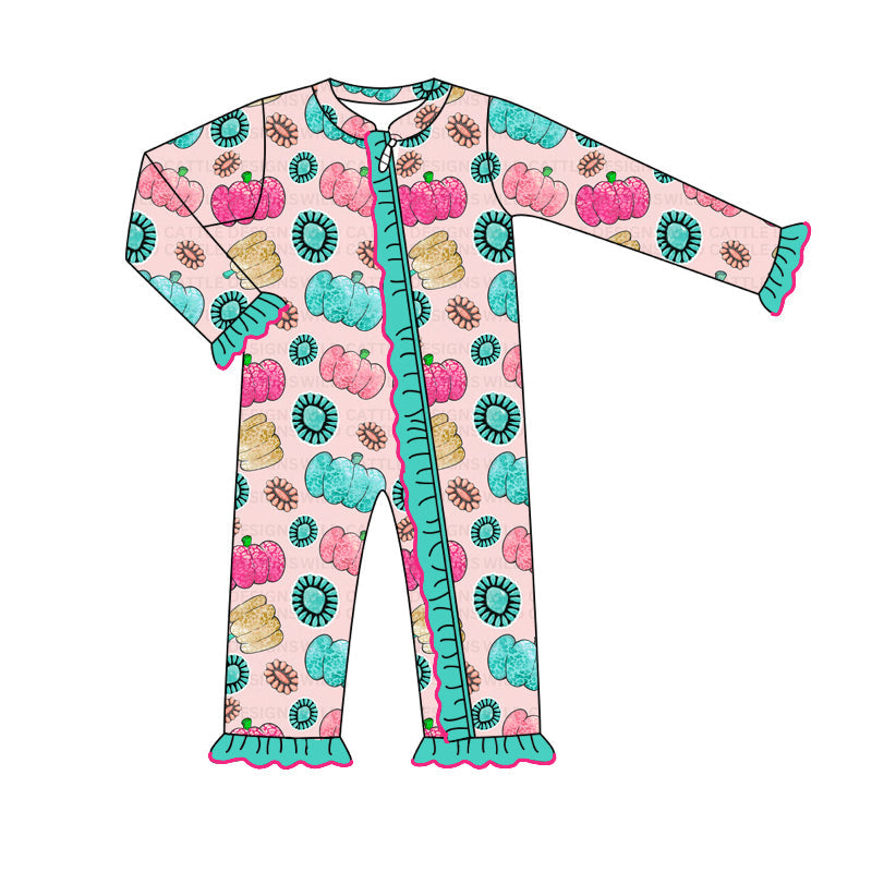 Pre-order Baby Girl Long Sleeves Pumpkin Zipper Romper