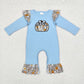 Baby Girl Embroidery Floral Pumpkin Sibling Blue Romper Outfits Clothes Set