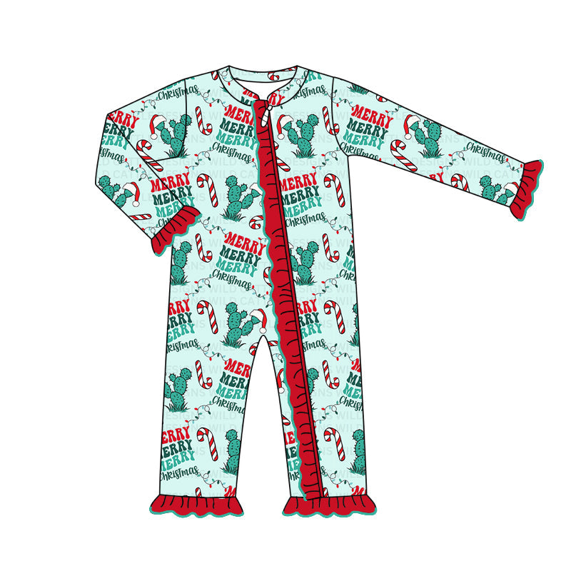Pre-order Baby Girl Christmas Tree Cactus Zipper Romper
