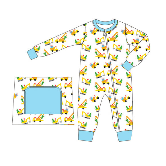 Pre-order Baby Boy Tractors Christmas Tree Zipper Romper