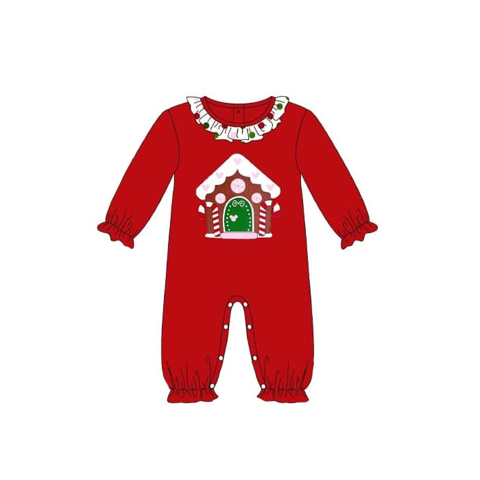 Pre-order Baby Girl Long Sleeves Christmas House Red Romper