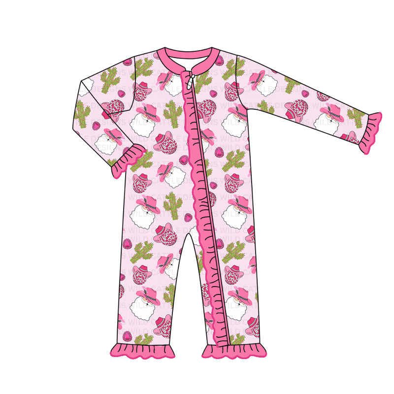 Pre-order Baby Girl Christmas Santa Cactus Western Zipper Romper
