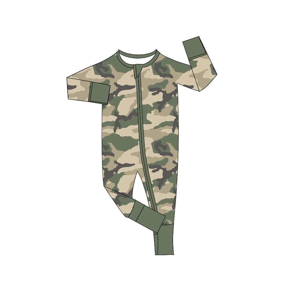 Pre-order Baby Boy Green Camo Zipper Long Sleeves Romper