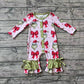 Baby Girl Christmas Green Face Bows Zipper Romper