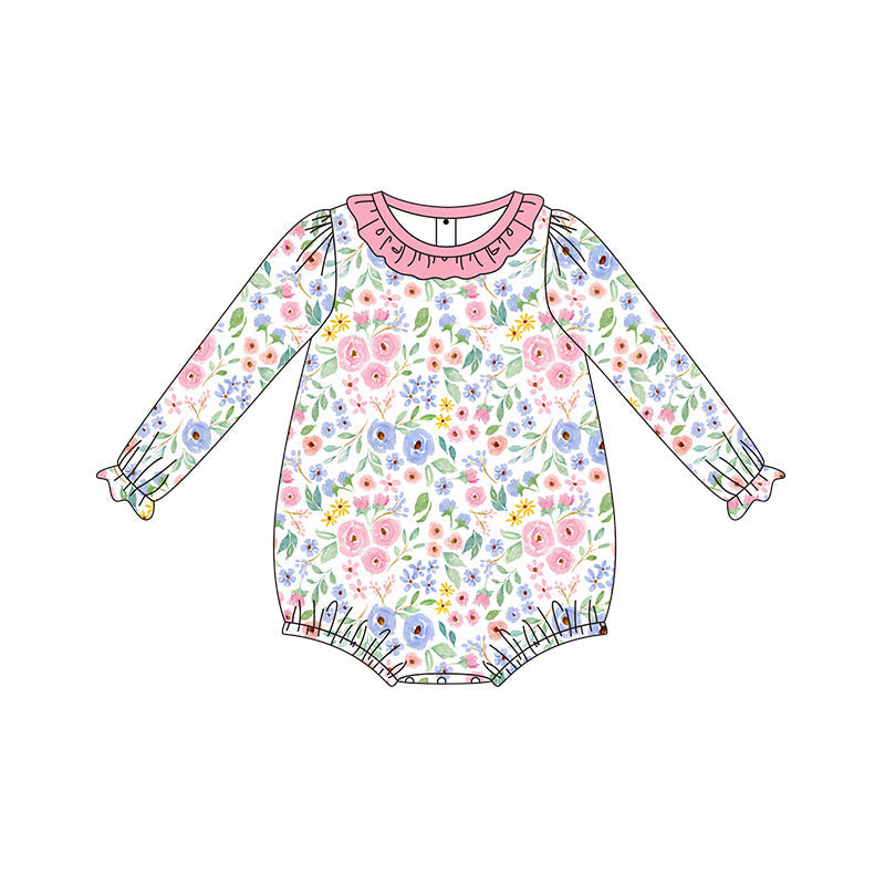 Pre-order Baby Girl Long Sleeves Flower Bubble Romper