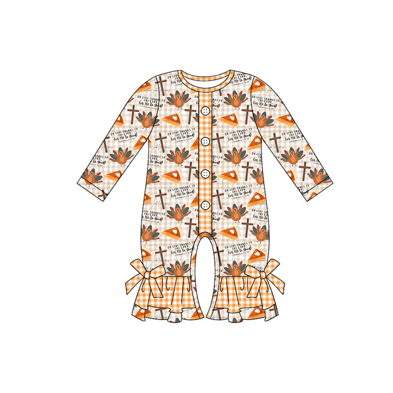 Pre-order Baby Girl Thanksgiving turkey Cross Ruffle Romper