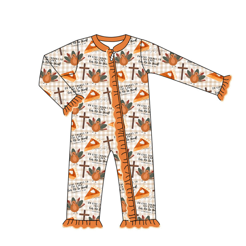 Pre-order Baby Girl Thanksgiving turkey Cross Zipper Romper